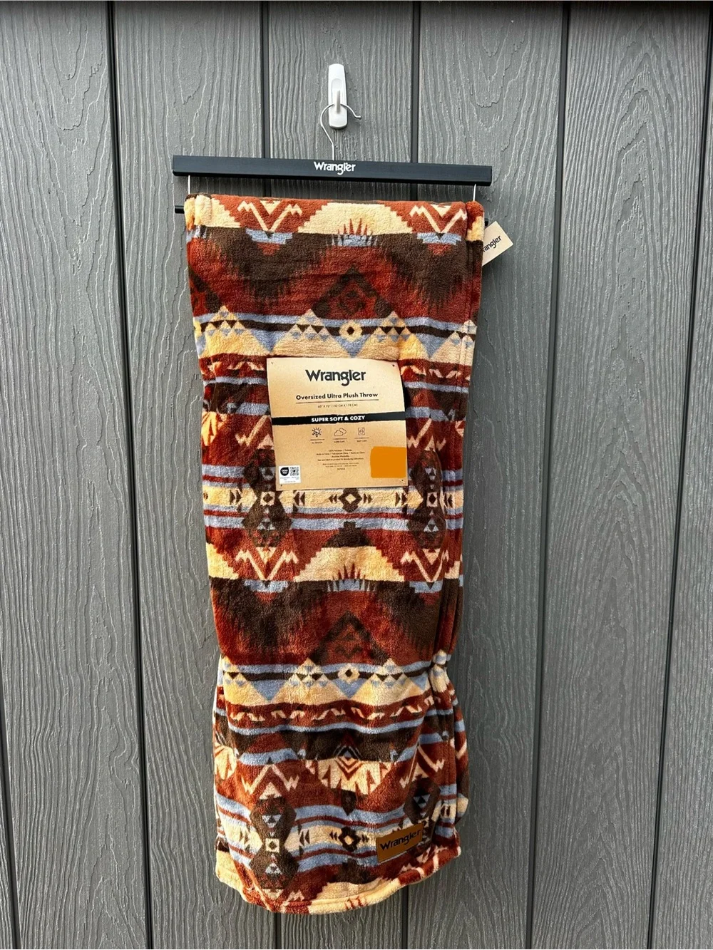 Rust Aztec Print - Wrangler Plush Throw Blanket NWT